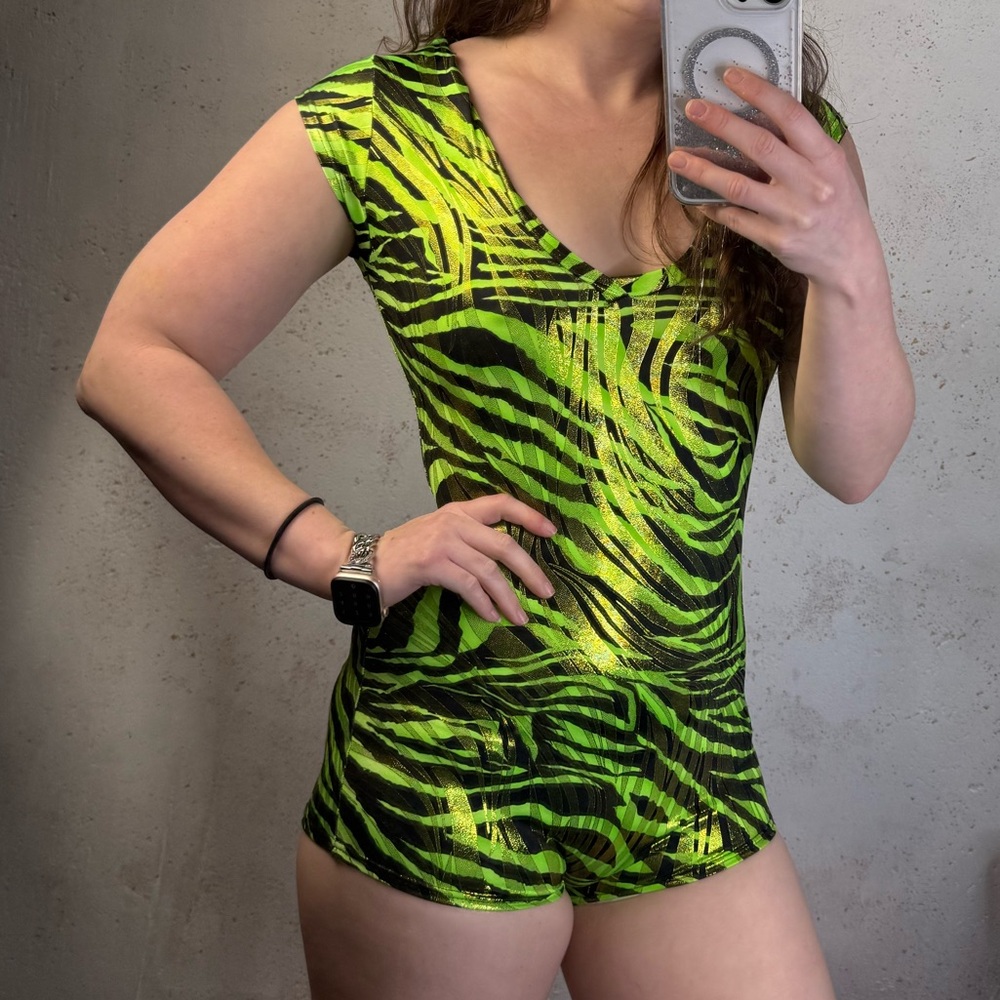 Coquetry Clothing Rave Vibrant Green and Black Zebra Print Romper Costume - Picture 4 of 7